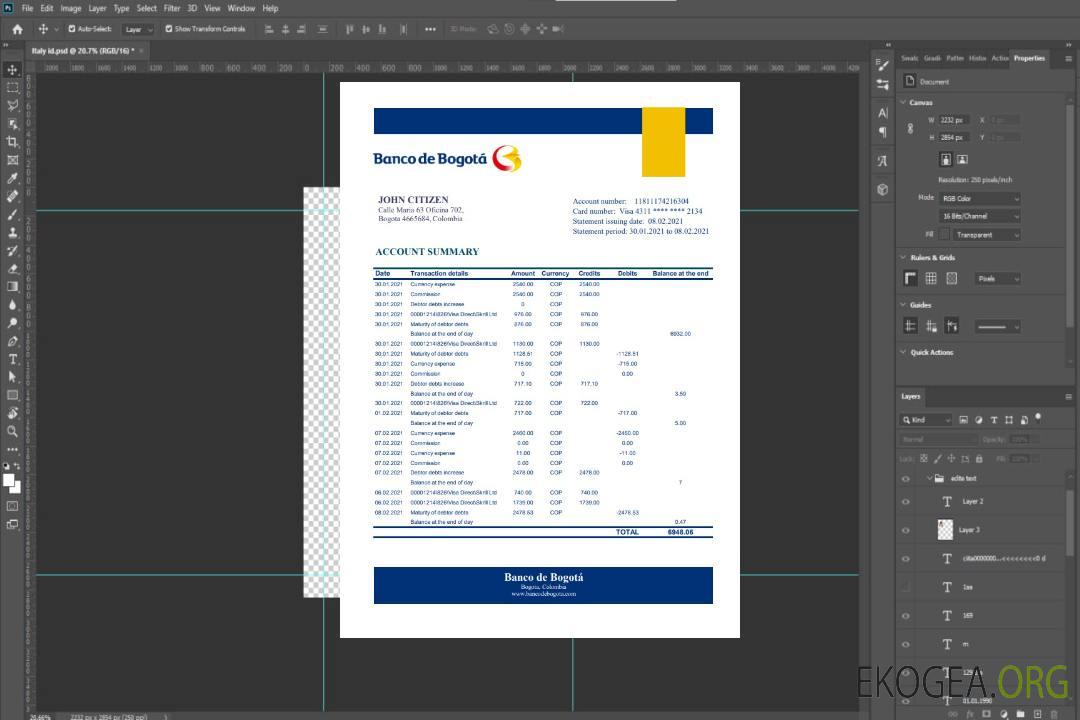 Colombie Banco de Bogotá excel pdf template
